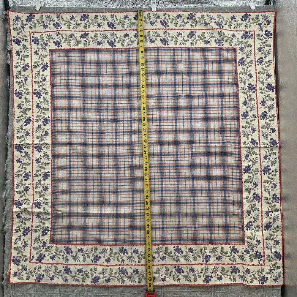 April Cornell Cotton Tablecloth 4ft Square Plaid Floral Blue Purple Cottage Core
